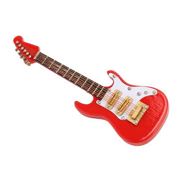 Miniatyr elektrisk gitarr röd vit färg snygg 3,9 tum längd utsökt mini gitarrmodell med låda för bord röd