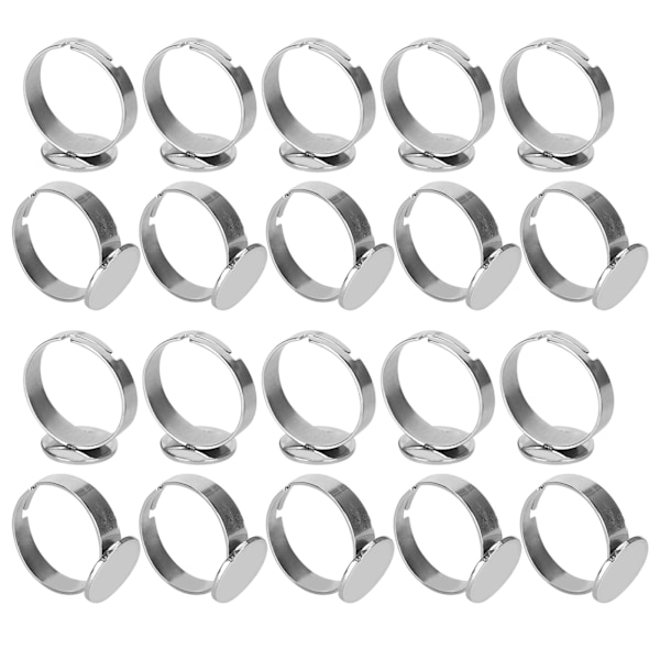 20 kpl litteä rengaspohja säädettävä ruostumaton teräs puolivalmis DIY korutarvikkeet 12mm
