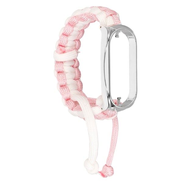 2 i 1 flätad looparmband för Mi Band 7 Justerbar stretchig nylon sportrem som andas med metallram Rosa Vit