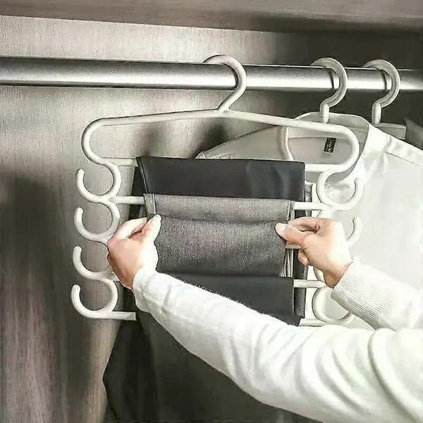 5-Layer Rotatable Clothes Hanger - Durable Pants Rack with Non-Slip Clips for Jeans/Dresses Space-Saving 1pc green