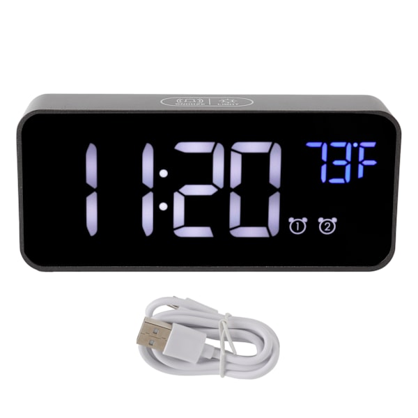LED Digital Väckarklocka Termometer med Snooze USB Laddning Sovrum Kontor DekorationSvart