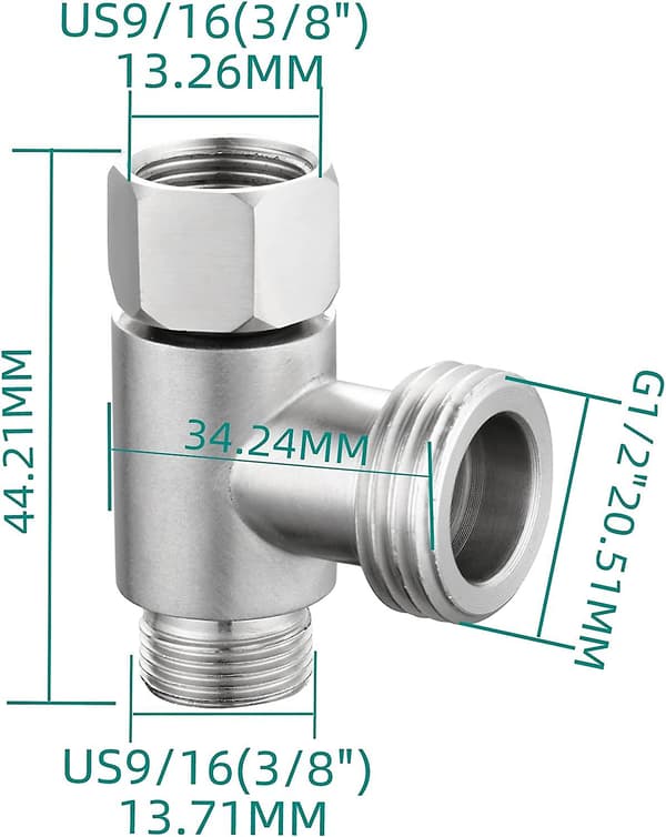 3-vejs 3/8\" og 1/2\" 3-vejs adapter T-kobling Rustfrit stål 3/8\" Vandrør T-kobling Børstet nikkel