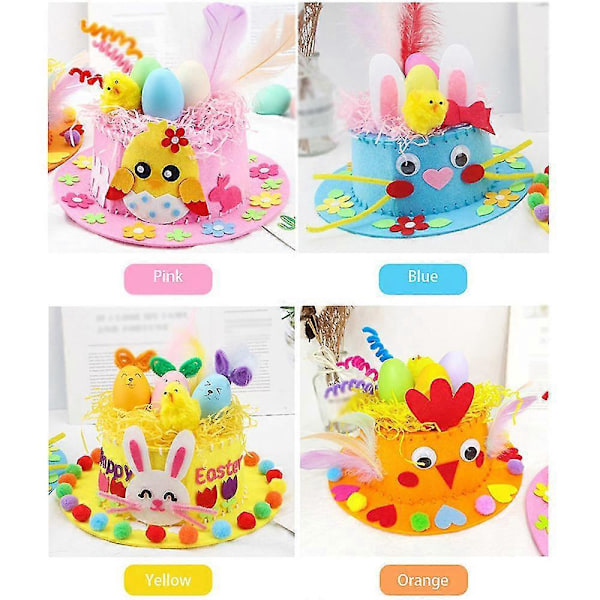 DIY Påskehatt Kit Kanin Egg Material Kit Håndlaget Barn Ikke-vevd Stoff Lue - GSL Gul
