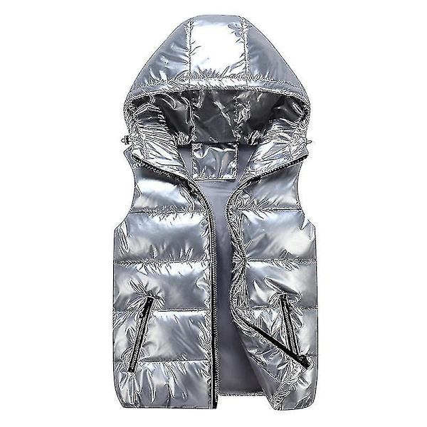 Blank Unisex Vattert Vest med Hette og Ståkrage for Menn og Kvinner XXL Sølv