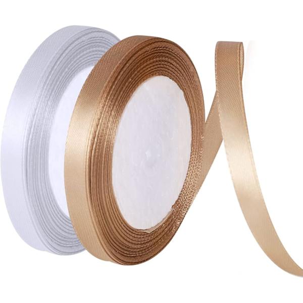 Vit och guld dekorativt band - 2 rullar, 10 mm x 22 m - Perfekt för presentinslagning, bröllop, alla hjärtans dag, födelsedag, dop, gör-det-själv