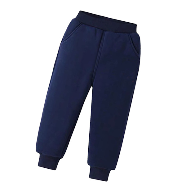 Barn Fleece Sweatpants Elastisk Midja Super Mjuk Bomull Casual Varma Fleece Byxor för Utomhus Vinter Blå M
