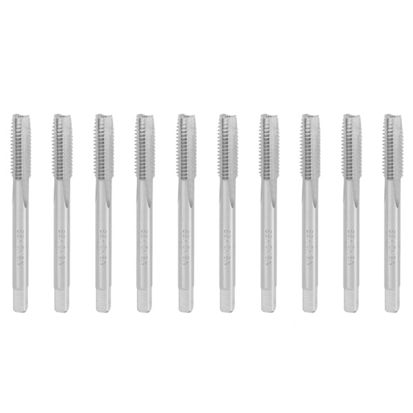 10 kpl High Speed ​​Steel Kierrehana Suora huilu kierretappisarja Set M8 x 1,25mm