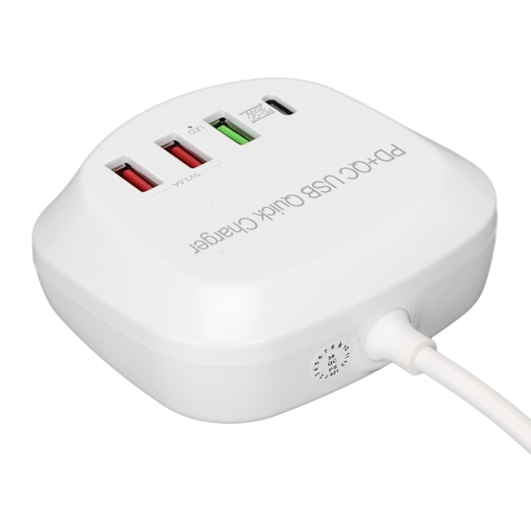 T3P USB-plugg multiportlader multifunksjonell 4-porters PD QC3.0 USB-laderhub 100-240VUK-plugg