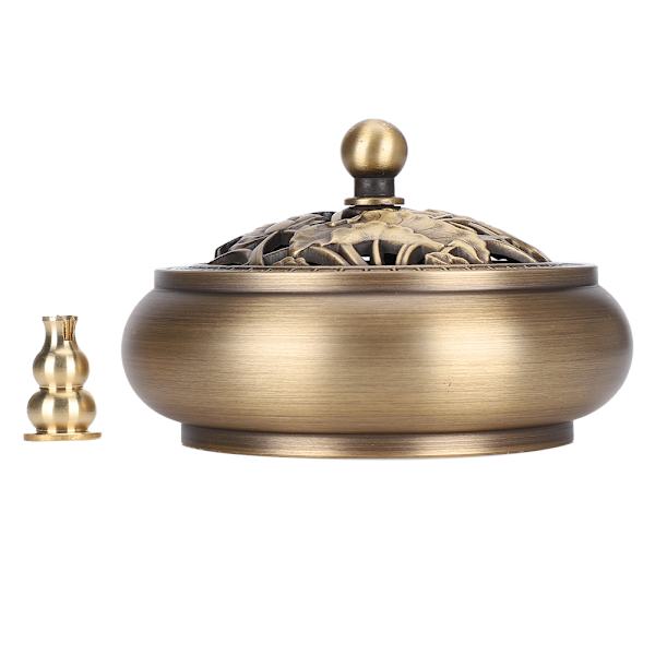 Rökelsebrännare i mässing, legering av metallpinne med lock, buddhistiska tillbehör, rund bottenspis