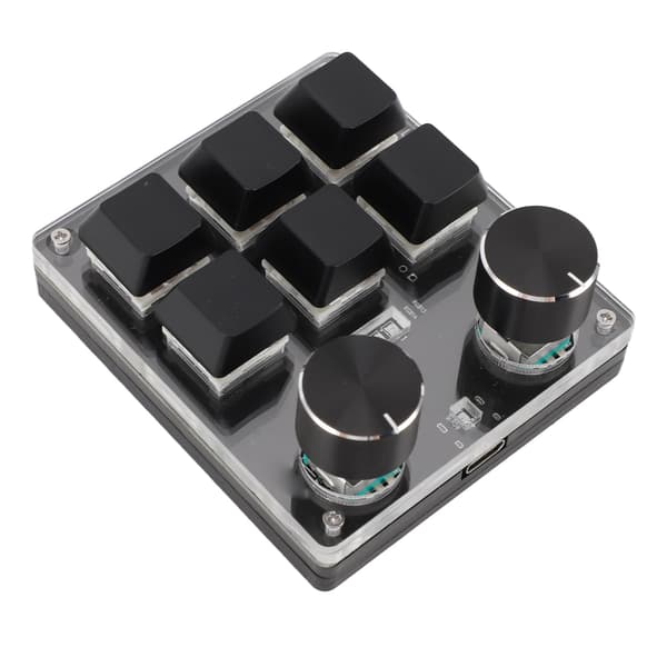 USB Mini 6-tasters tastatur med 2 knotter, rød bryter, programmerbart tilpasset mini-makrotastatur for én hånd til spill