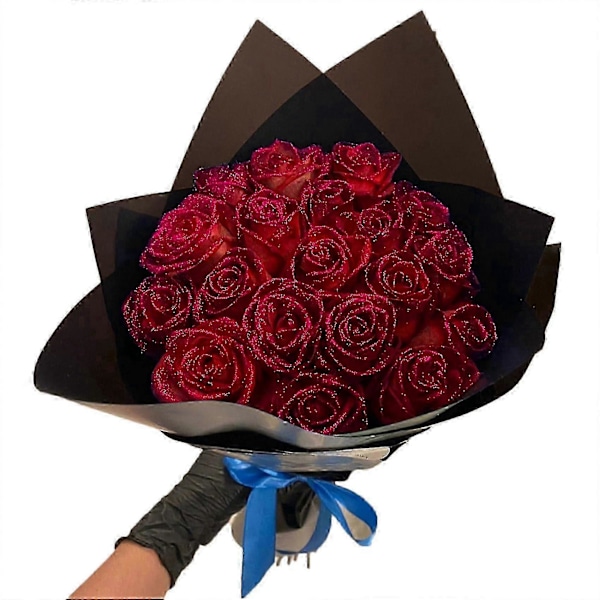 10 stk. Glitter Rose Bukett, Kunstige Rose Blomster Bukett, Evig Glitter Rose Bukett Med Stilk, DIY Bukett Skinnende Falsk Rose Bukett Kjærlighetsgave Rød