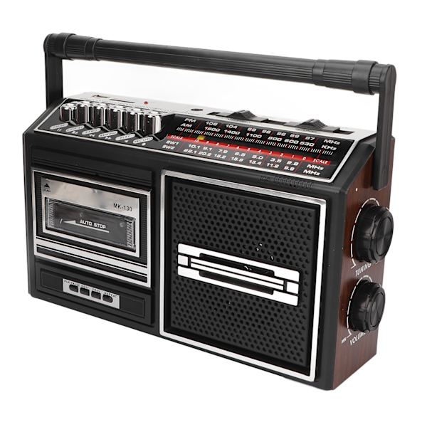 Kassettspiller Opptaker Full Band Støyfri Plug in Card AM FM Bærbar Radio for Eldre Barn Sølv EU Plugg 220V