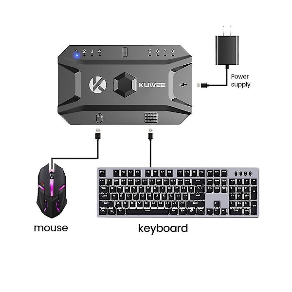 Bluetooth Hub USB 5.0 Muunnin Langallinen Näppäimistö ja Hiiri Langattomaksi Hub-Adapteriksi Tukee 8 Laitetta -B10