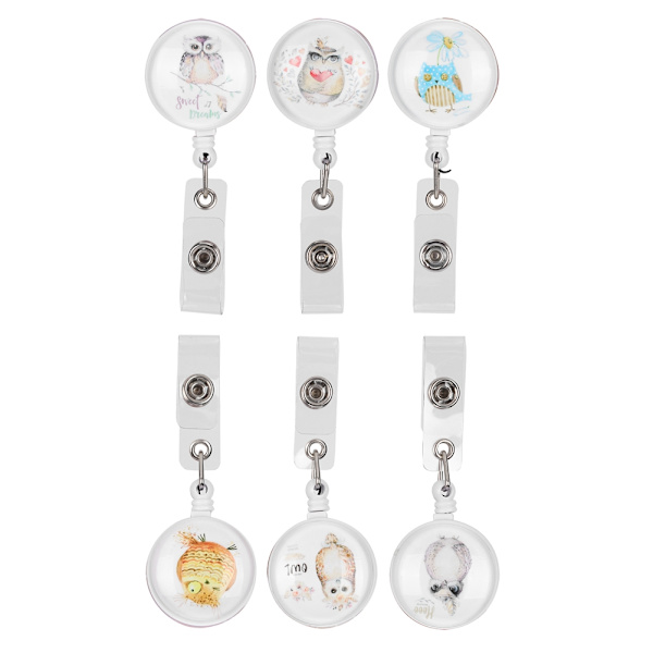 6 st Retractable Badge Holder Söt Djurmönster 360° Graders Roterande Klämma för ID Namnskylt Kort