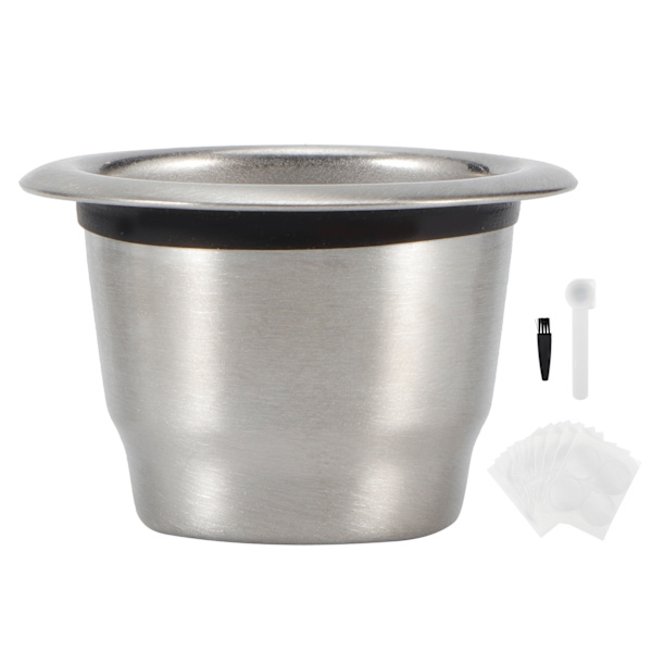 Återanvändbar påfyllningsbar 304 rostfritt stål kaffekapselkopp filterkit med aluminiumfolielock