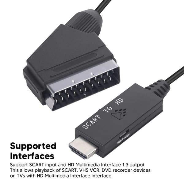 SCART til HD Multimedia Interface Konverter HD 1080P SCART til HD Multimedia Interface Adapterkabel til Lyd Video DC 5V