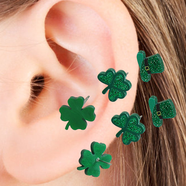3 par Patrick Day örhängen Fashionabla lyckliga gröna shamrock hatt örhängen för fester