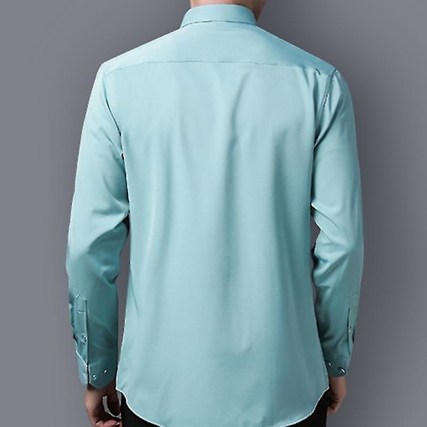 Smallast Slim Fit Solid Färgad Herrarnas Långärmad Knapp-Ner Klänningsskjorta i Ljusgrön