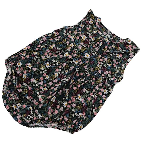 Nyfödd baby blommig jumpsuit sommar ärmlös kavajslips body för spädbarn babykläder svart 73cm