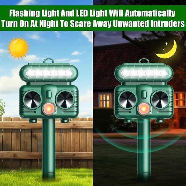 Ultrasonic Cat Dog Repeller Outdoor Waterproof Solar Powered Animal Repeller Motion Detection for Green