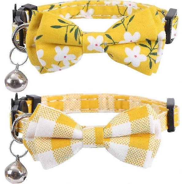 Set Katt Halsband Avtagbart med Söt Fluga och Bjällra Rutigt för Kattunge Justerbar Säkerhet
