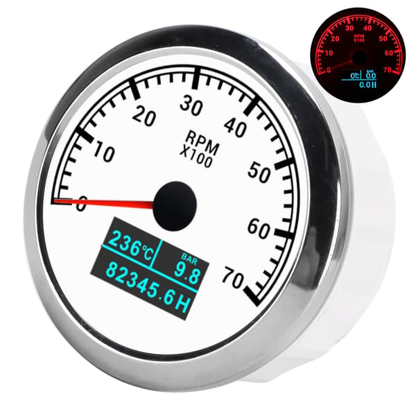 RPM turteller 3 i 1 multifunksjonelt marint tilbehør for biler og båter 9‑32V DC Hvit urskive