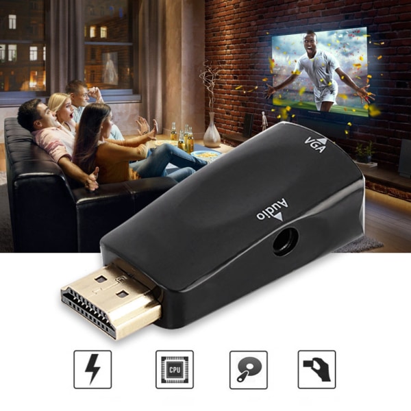 1080P HDMI–VGA-muunninsovitin äänikaapelilla - musta