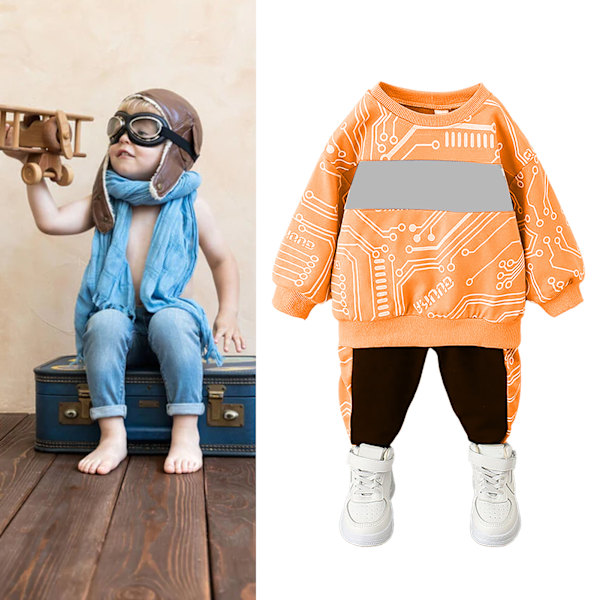 Barn Pullover Sweatshirt Set för Pojkar Brevtryck Mjuk Hudvänlig Ekologisk 2 Delar Outfits för Dagligt Liv Utomhus Orange 80cm/31.5in