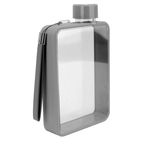Flat Vannflaske Plast Lekkasjesikker Transparent Firkant Bærbar A5 Papir Vannflaske 380ml Grå