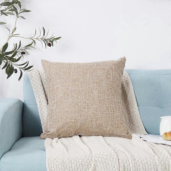 Dekorative pudebetræk sæt med 2 linned teksturerede pudebetræk til sofa, stol, stue, 45x45 cm, lys kaffe