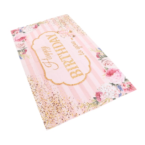Rosa Grattis på födelsedagen Bakgrund 47,2 x 70,8 tum Blommönster Rosa födelsedagsbanner Vikbar, rivsäker födelsedagsbakgrund