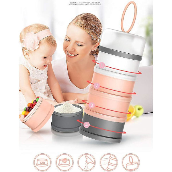 Bärbar mjölkpulverdispenser, stapelbar låda, 4-lagers behållare - Blå/Rosa, 480 ml