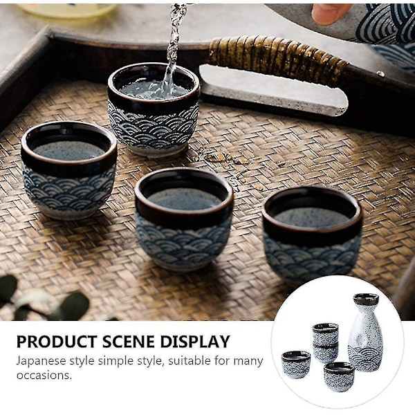 Japansk Sake-set med 1 Keramisk Karaff och 4 Koppar