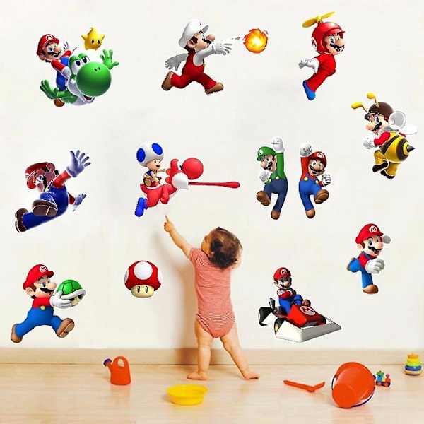 Set med 2 Nintendo New Super Mario Bros Bygg en Scen Skala och Fäst Väggdekaler Sovrumsinredning Klistermärke Tecknad Anime Spel Väggdekal