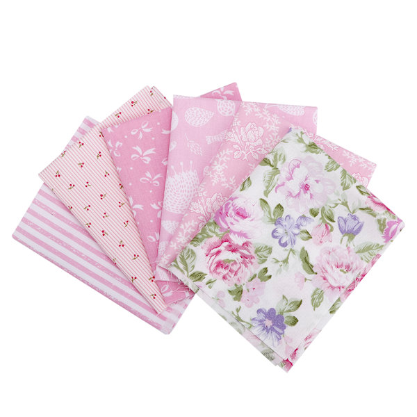 6st/ set Gör-det-själv- printed bomullstyg Sömnad Quiltning Set Tillbehör 25x20cm Rosa