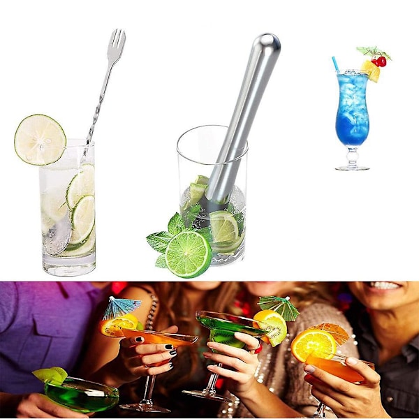 Muddlersett, Muddler for Cocktails, Barskje og Jigger, 3 stk. Bartenderverktøy i rustfritt stål