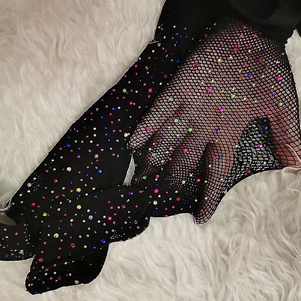 Glitrende Rhinestone Fishnet Mesh Strømper for Kvinner - Perfekt for Fest og Klubbklær Hudfarge Diamant