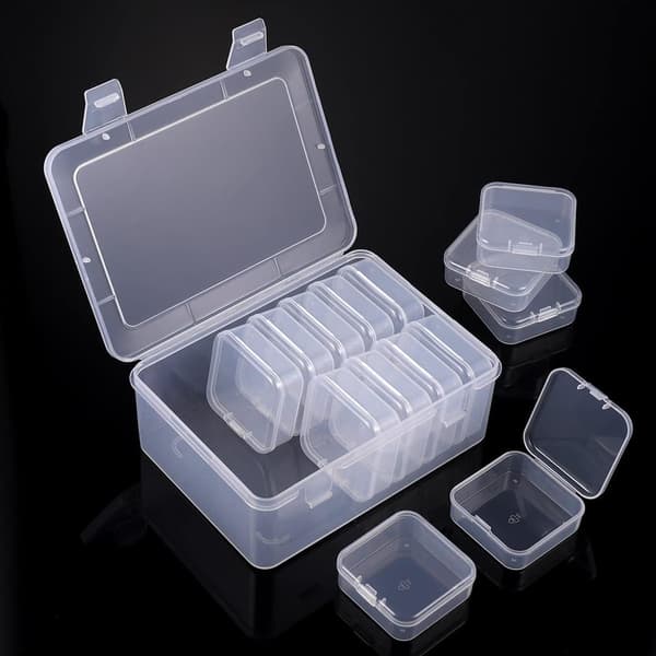 14 Small Plastic Storage Boxes with Lids, with 1 Large Plastic Container, Mini Transparent Storage Box for Beads, Earplugs, Rings, Buttons, Jewelry
