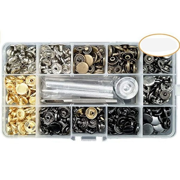 132 st Snap Buttons Kit med 4 installationsverktyg Förvaringslåda 6 färger DIY Enkel installation för klädväskor