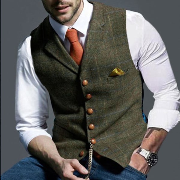 Lattice Turndown Slim Fit Business Vest for Men S Khaki