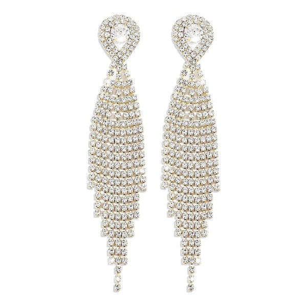 Tåreformet Krystall-Lysekrone Ørepynt Lange Kvaster Hengeøreringer Glitrende Rhinestone Damegaver Statement Ørepynt Brudesmykker (Gull)