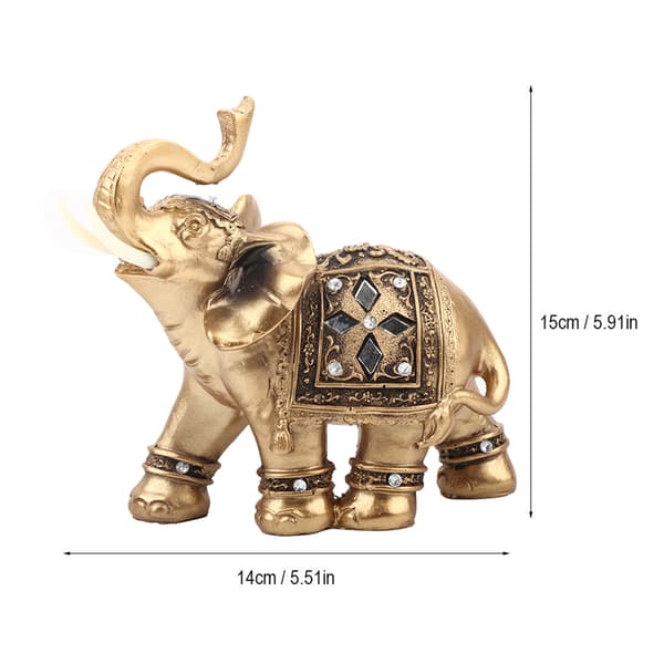 Gylden elegant statuefigur med opadvendt snabel, samleobjekt, boligindretning (14*15cm)