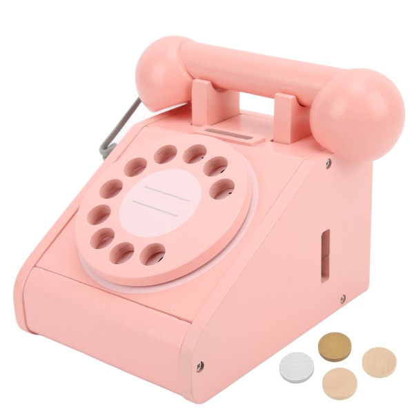 Simuleringstelefon til børn Pink Gammeldags drejelig urskivetelefon retrodesign træsimuleringsretro urskivetelefon Pink