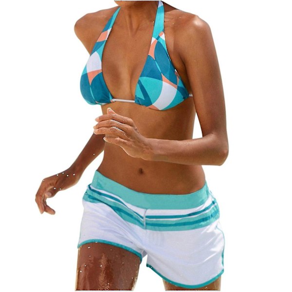 Sporty Dame Vatteret Tankini Sæt med Shorts - Bikini Badetøj Badetøj Badetøj L Blå