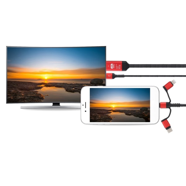 3-i-1 mikro- USB/för iOS TypE C till HDMI HD 4K Video HDTV Converter Adapterkabel