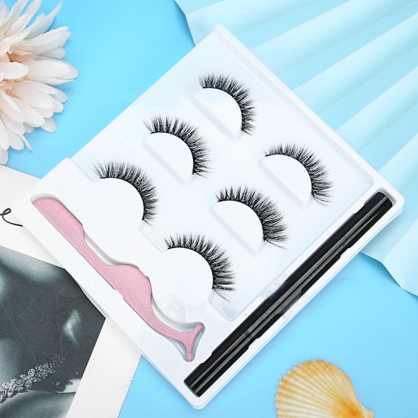 3 par falske øjenvipper Flydende eyeliner pincetsæt Vandtæt øjenmakeupværktøj3D-02