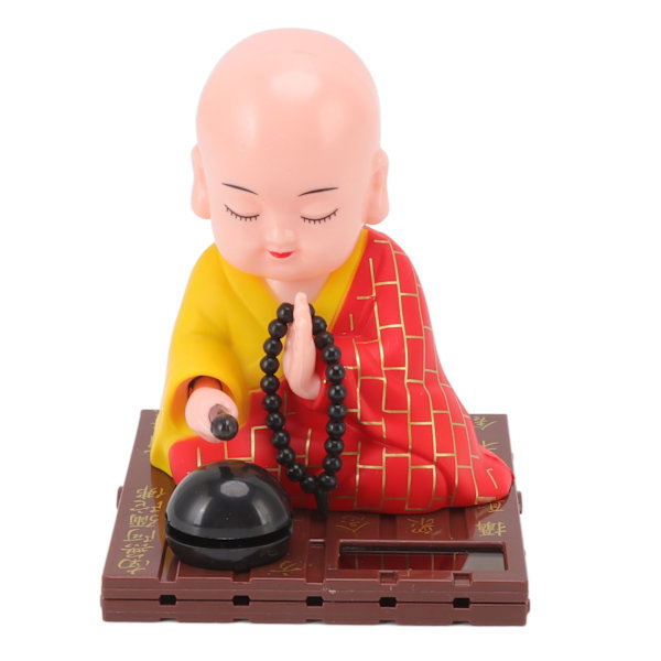 Liten buddhistisk munk solornament, lysenergisensor, automatisk nikkende, bankende munkdekorasjon for kontor, hjem, bil, gave, rød