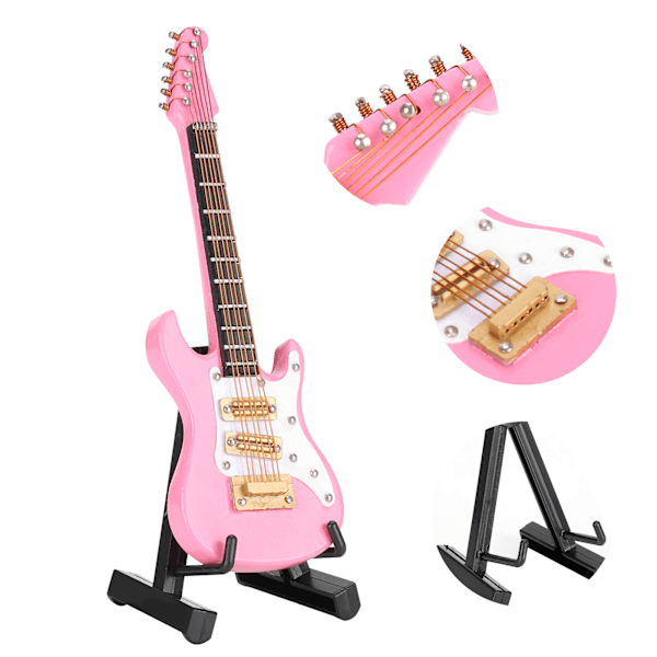 Gitardekorasjon Miniatyrpynt Mini Musikk Instrument Modell Gave Rosa 10cm
