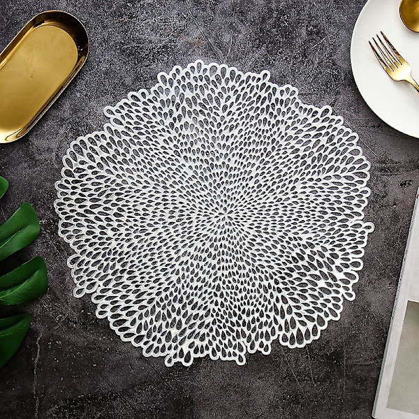 Blossom Floral -prässätty vinyylinen pyöreä pöytätabletti, 38 cm - Kulta ja hopea (2 kpl)