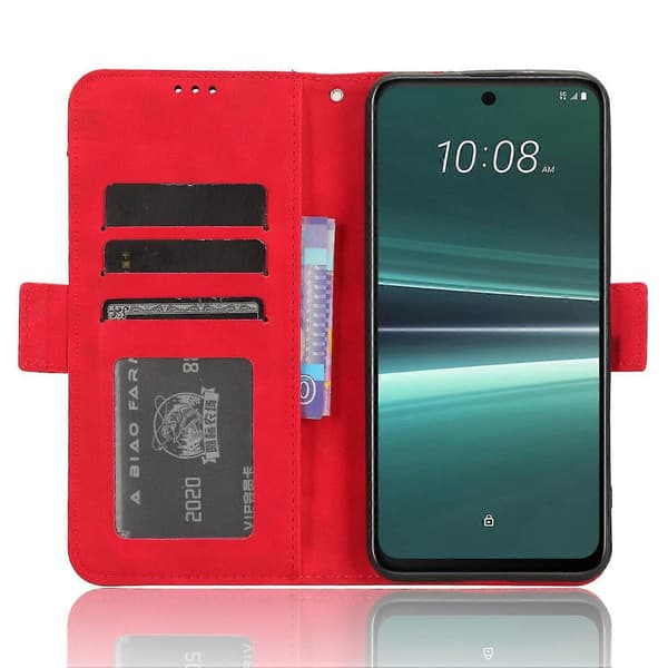 For HTC U23 Pro 5G Phone Case in PU Leather with Multiple Card Slots and Stand Wallet Red